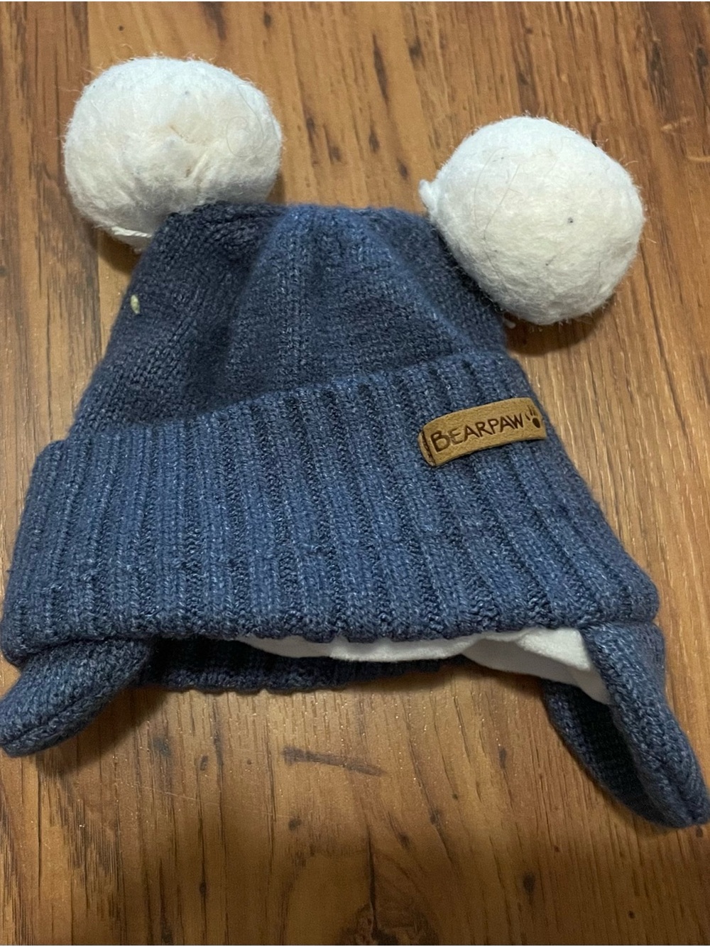 BearPaw Baby Blue Knit Earflap Hat with White Pom-Poms